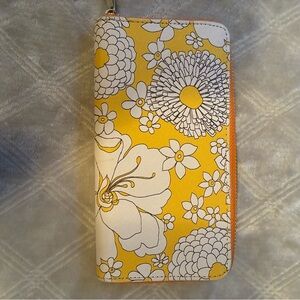 Trina Turk Yellow White Floral Zip Around Wallet